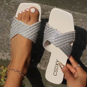 2025 Wholesale New Design Luxury Rhinestone Casual Ladies Slippers and <b>Sandals</b> Fashion Outdoor Summer Flat <b>Sandals</b> for <b>Women</b> - Product Image 5
