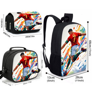 3 sac à dos zippé de grande capacité avec motif Football Star <span class=keywords><strong>CR7</strong></span> Garçons Filles Alléger le fardeau Fermeture à glissière Pratique pour les enfants - Product Image 3