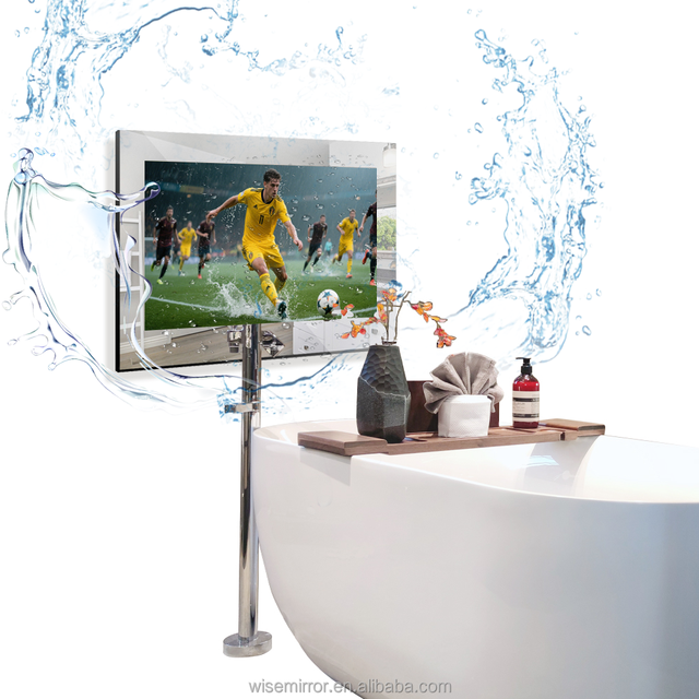 IP66 Waterproof LED HDTV Anti-Fog Android Mirror TV Built-in Speakers for Bathroom Swimming Pool Lounge Sauna Wellness