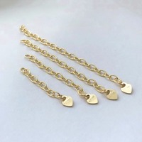 Cadena de extensión de oro laminado de 2.3mm, extensor de cable de 2/3/4/5CM con estampado 14K de 1/20, círculo de 4mm y colgante de corazón de 3.5mm