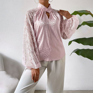 Thời trang thanh lịch dài tay áo Áo sơ mi áo sơ mi áo y blusas Para mujer satin Jacquard lãng mạn ren cổ áo phụ nữ áo thun Tops - Product Image 2