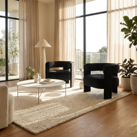 [Stock US] Fauteuil d'appoint moderne en velours noir incurvé, rembourré, avec pieds épais, pour salon, chambre, hôtel, salle de séjour