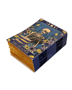 Carnet gothique fait main en cuir The Reader Skeleton Witchcraft avec couverture gaufrée et pages vierges pour l'écriture et le dessin - Product Image 2