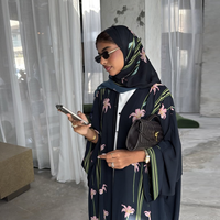 Nouveau Kimono Turc Cardigan Long Musulman Abaya Imprimé Floral Vêtement Islamique Modeste Abaya Dubaï Arabie Saoudite avec Hijab