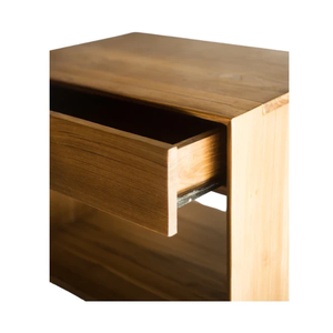 Mesita de noche de madera de teca maciza, robusta y elegante, con cajón espacioso y diseño duradero, perfecta para almacenamiento en el dormitorio. - Product Image 4