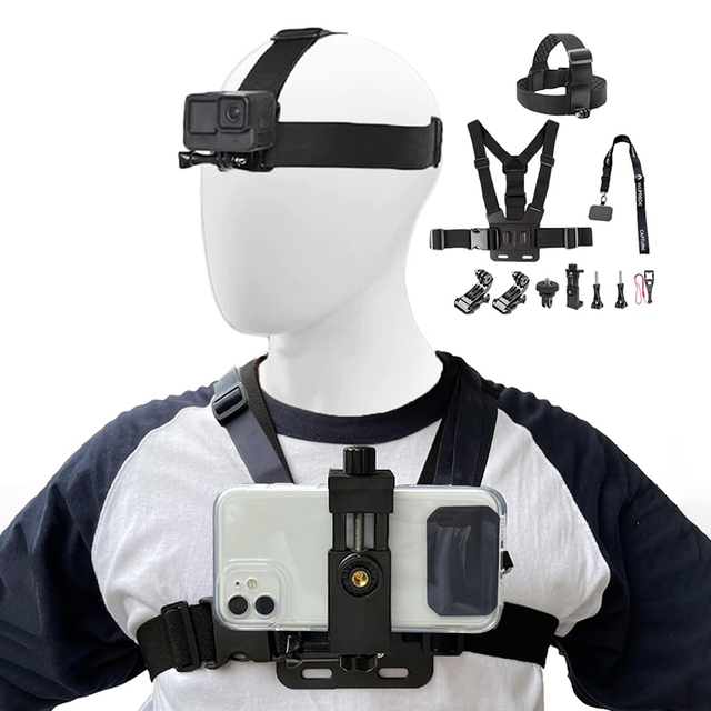 10 1 High Quality Camera Accessories Set Headband Chestband Action Camera Plastic Portable Outdoor Vlog Video Kit 360 Degree