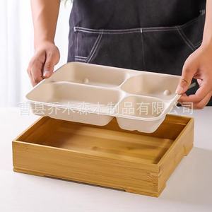 Loncheras de bambú y madera de alta gama, loncheras especiales para comidas corporativas y recepciones empresariales con compartimentos y platos. - Product Image 3
