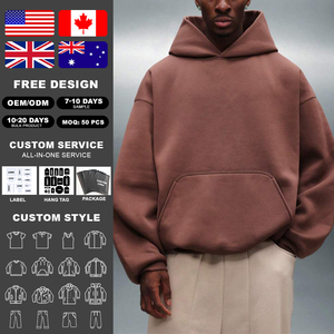 KingSen Autumn Winter 350gsm <b>Men's</b> Custom <b>Pullover</b> Hoodie Heavyweight 100% Cotton Embroidered Logo Pocket Eco-Friendly Windproof - Product Image 2