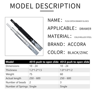 Factory Customization 40mm 45mm <strong>Slide</strong> Sliding for 20&quot; <strong>Soft</strong> Closing <strong>Drawers</strong> <strong>Push</strong> to <strong>Open</strong> <strong>Drawer</strong> <strong>Slides</strong> - Product Image 3