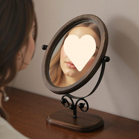Vintage Solid Wood Foldable Round Standing Magnifying Personalized Makeup Vanity Mirror with Rotatable Desktop Design