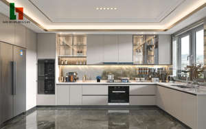 Set di <span class=keywords><strong>Mobili</strong></span> da <span class=keywords><strong>Cucina</strong></span> Modulari Personalizzati con Scaffale Aperto, Design Moderno per Appartamenti, Top in Marmo Artificiale/Laminato - Product Image 6