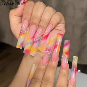Wholesale Luxury Long Ballerina Coffin French Nails Artificial high quality Press On Nails Acrylic Diamond press on nails