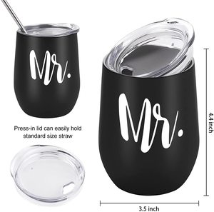 Tasse à café isolée en acier inoxydable, avec paille, mr et mrs, double paroi, coffret cadeau, 18 oz 12oz 20oz 30oz - Product Image 5