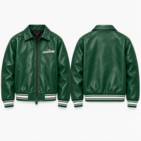 Veste de baseball en cuir vert pour homme, personnalisée OEM ODM, brodée, style streetwear, fermeture éclair, veste bomber