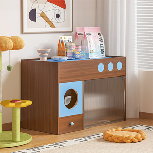 Cat Litter <b>Box</b> With <b>Storage</b> Cabinet Transparent Acrylic Flip Door Cat House For Living Room Balcony Breathable <b>Waterproof</b> Odor - Product Image 2