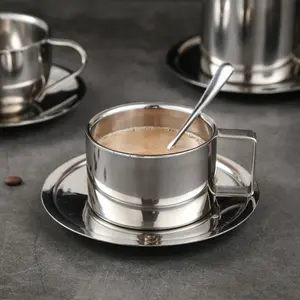 Nordic Double Wall Stainless Steel Coffee Cup And Saucer Coffee Cup Set