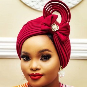 Hecho a mano nigeriano boda Gele africano Auto Gele Headtie musulmán <span class=keywords><strong>turbante</strong></span> gorra árabe India sombrero Mujer cabeza envuelve <span class=keywords><strong>Turbante</strong></span> Mujer - Product Image 2