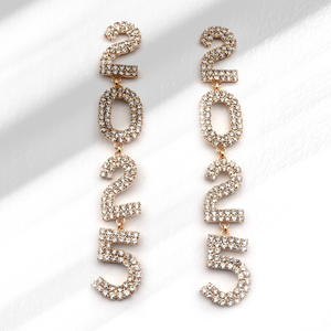 2025 Pendientes de lujo para mujer para regalo Borlas largas Número de diamante completo 2025 Pendientes colgantes - Product Image 4