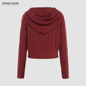 เสื้อโค้ทไหมพรมซิปแฟชั่นฤดูใบไม้ร่วง เสื้อคาร์ดิแกนไหมพรมถักแบบสั่งทำพิเศษสำหรับผู้หญิงมีฮู้ด - Product Image 5