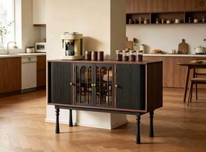 Mueble de Almacenamiento de Madera de Estilo Moderno de Mediados de Siglo con Puertas de Vidrio y Patas Torneadas para Sala de Estar - Product Image 2