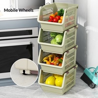 Étagère de rangement multi-niveaux empilable en plastique pour cuisine, organisateur d'épices, style moderne minimaliste, paniers à légumes et fruits