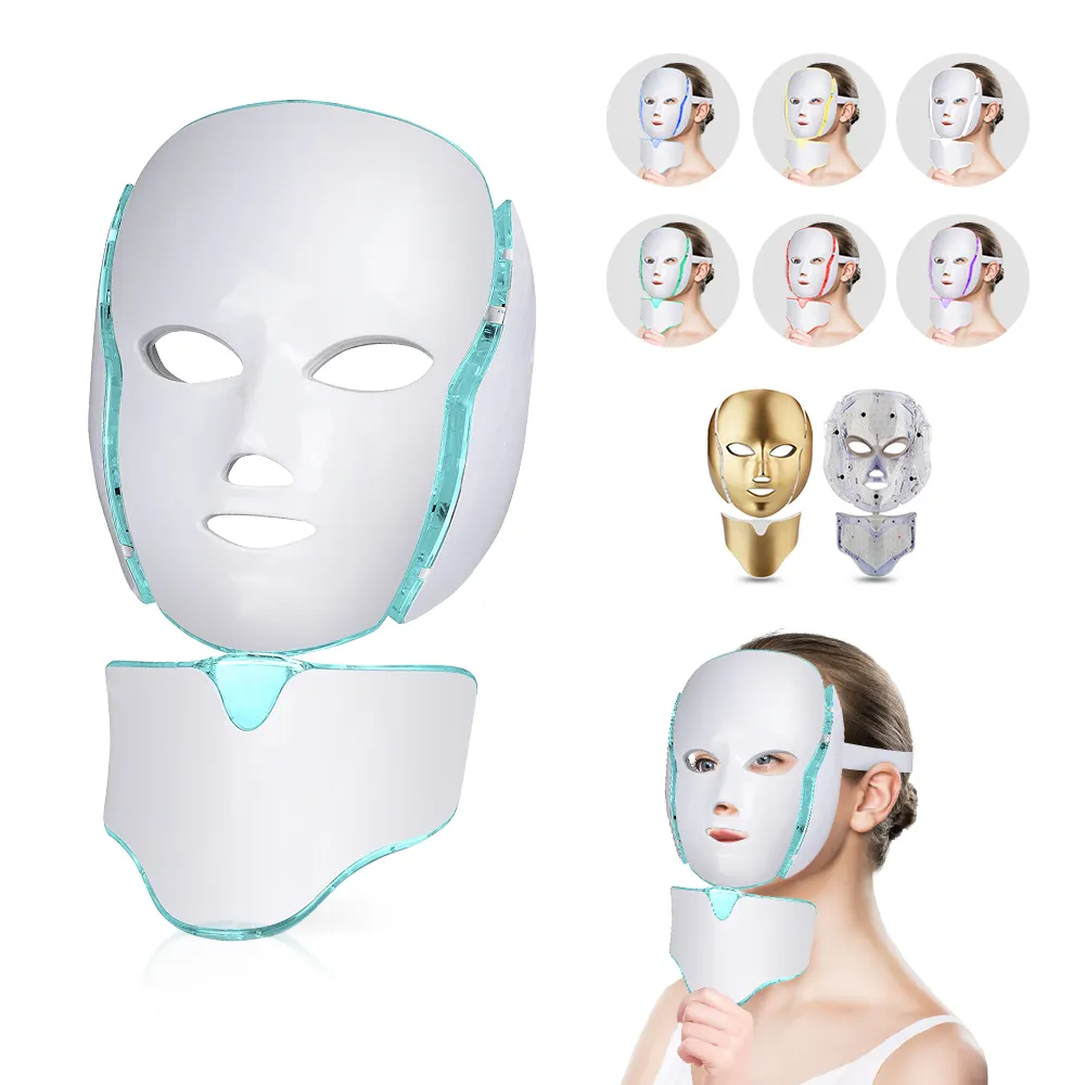 Hot Selling Beauty Skin Care Spa Treatment 7 Colors Silicone Face Neck Mask Led Red Light Therapy Facial Mask Device