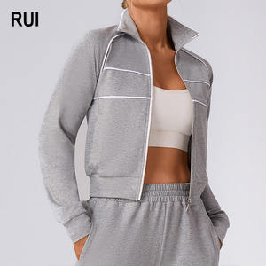 RUIQUWIN – Nouvelle veste d'extérieur zippée à rayures pour femme, grande taille, avec logo personnalisé, col montant, coupe-vent, écologique, été-automne - Product Image 1