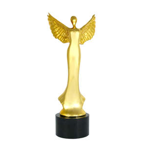 Nuovo arrivo di alta qualità oro <span class=keywords><strong>angelo</strong></span> trofeo di cristallo <span class=keywords><strong>nero</strong></span> Base rotonda scudo di vetro premio - Product Image 2