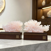 Vase en jade blanc à veines rouges en forme de pivoine, sculpture Feng Shui avec base en bois, cadeau