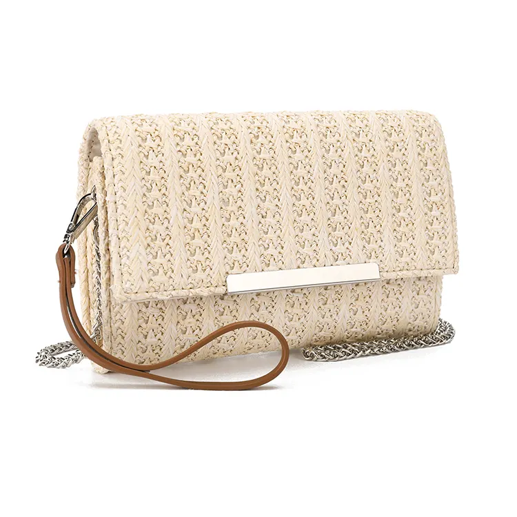Small Clutch Purses for Women Summer Crossbody Bags and Straw Wristlet Handbags with Chain Strap