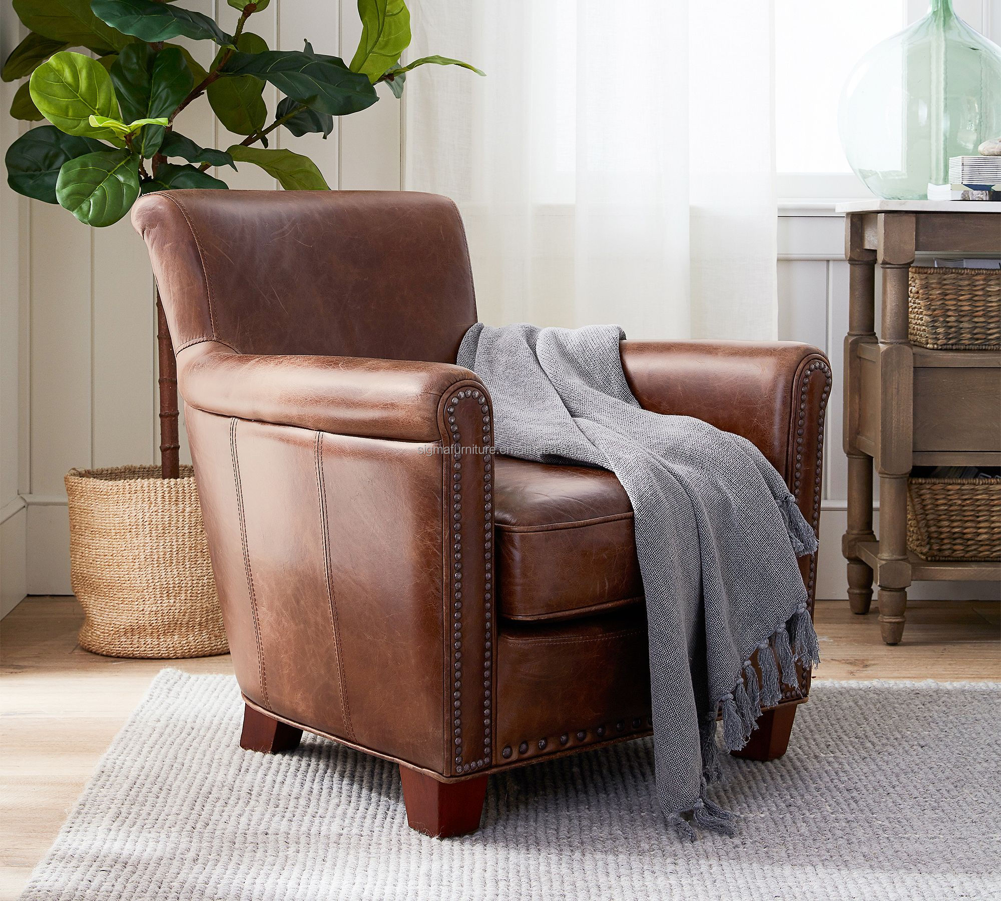 Popular modern complete vintage armchair for leather living room chaise high-end customization