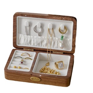 Solid Wood Jewelry <b>Box</b> Rectangle Black Walnut Desktop Storage For Rings <b>Earrings</b> Necklaces Bracelets Portable Organizer - Product Image 5