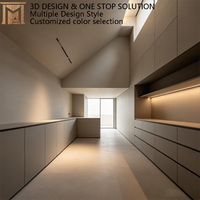 Meubles de cuisine italiens de luxe taupe avec adaptation pour plafond incliné, mobilier modulaire moderne sans poignées sur mesure pour villa et loft