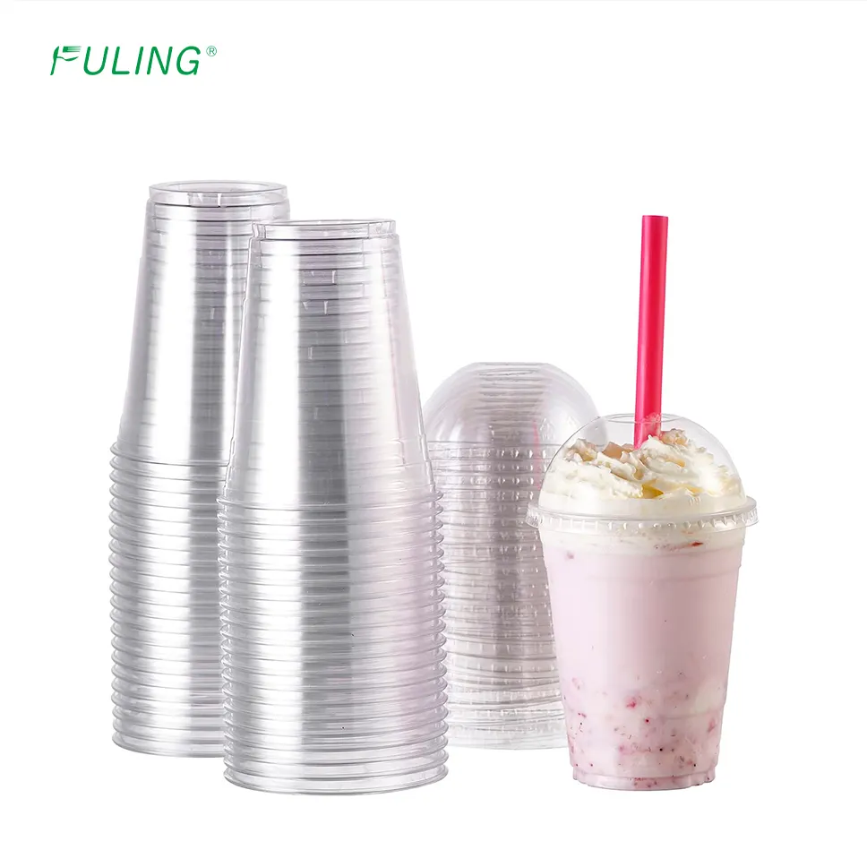 FULING 일회용 24 온스 플라스틱 PET 컵 뚜껑이있는 맞춤형 로고 인쇄 플라스틱 콜드 컵