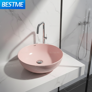 <span class=keywords><strong>Lavabo</strong></span> Moderno in Ceramica Rosa per <span class=keywords><strong>Bagno</strong></span>, <span class=keywords><strong>Design</strong></span> Certificato per Installazione su Piano d'Appoggio, Ideale per Hotel - Product Image 1