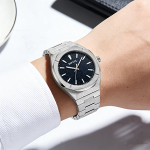 <span class=keywords><strong>Montre</strong></span> élégante pour <span class=keywords><strong>homme</strong></span> avec logo personnalisé, entièrement en acier inoxydable, mouvement Citizen, cadran à motif soleil couchant et ciel étoilé - Product Image 1