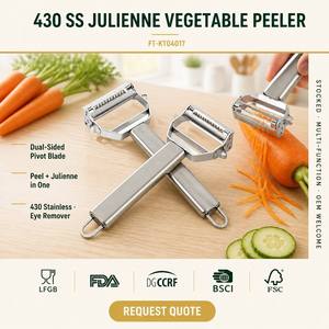 Éplucheur à julienne en acier inoxydable, double lame pivotante, éplucheur <span class=keywords><strong>de</strong></span> pommes <span class=keywords><strong>de</strong></span> terre, éliminateur d'œillets, avec boucle <span class=keywords><strong>de</strong></span> suspension ergonomique pour fruits et légumes - Product Image 1