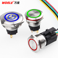 30mm LED Tête Plate Étanche IP65 Acier Inoxydable Anneau Instantané Alimentation logo Bouton Métal Interrupteur 1NO1NC