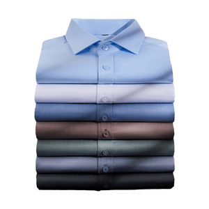 Spring Summer Bamboo Fiber Shirt Unisex Fitted Short Sleeve White Anti Wrinkle Work Uniform - Product Image 5