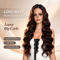 Perruque Lace Front Sans Colle Brun Clair Densité 130% Ondulations Profondes Amples Fibre Synthétique Ligne de Cheveux Naturelle Cheveux Longs Bouclés