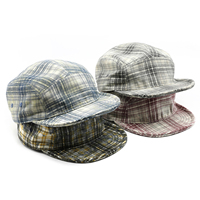 Gorra de Camping de Ala Plana y Parte Superior Suave, Logotipo Bordado Personalizado, Gorra de Béisbol Retro de 5 Paneles con Diseño a Cuadros