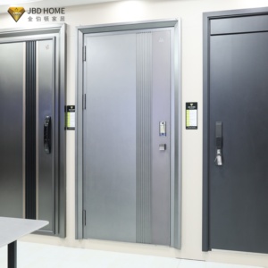 Puerta <span class=keywords><strong>exterior</strong></span> <span class=keywords><strong>de</strong></span> hierro forjado <span class=keywords><strong>de</strong></span> metal <span class=keywords><strong>de</strong></span> seguridad <span class=keywords><strong>de</strong></span> acero <span class=keywords><strong>de</strong></span> tamaño personalizado hoja laminada en frío acabada con puerta antirrobo moderna <span class=keywords><strong>de</strong></span> color personalizado - Product Image 2