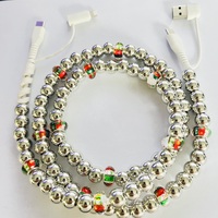 Câble de charge multifonction 4 en 1 en métal argenté perlé pour Noël, avec décorations florales et perles