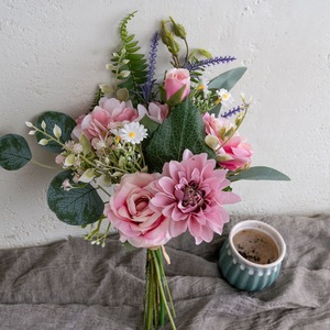 Bouquet de dahlias artificiels Xinghe Luqi, fleurs en plastique rose, décoration d'intérieur, accessoires de photographie CF02038 - Product Image 3
