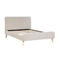 Meubles de chambre à coucher, cadre de lit capitonné beige avec tête de lit et pied de lit hauts, tête de lit capitonnée, base de lit en tissu lin
