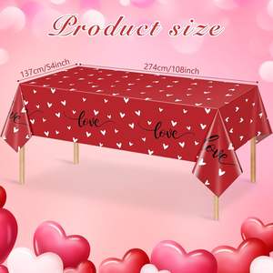 Manteles impermeables desechables <span class=keywords><strong>de</strong></span> plástico con estampado <span class=keywords><strong>de</strong></span> corazones <span class=keywords><strong>de</strong></span> amor rojos a prueba <span class=keywords><strong>de</strong></span> aceite para bodas, fiestas y eventos al aire libre - Product Image 2