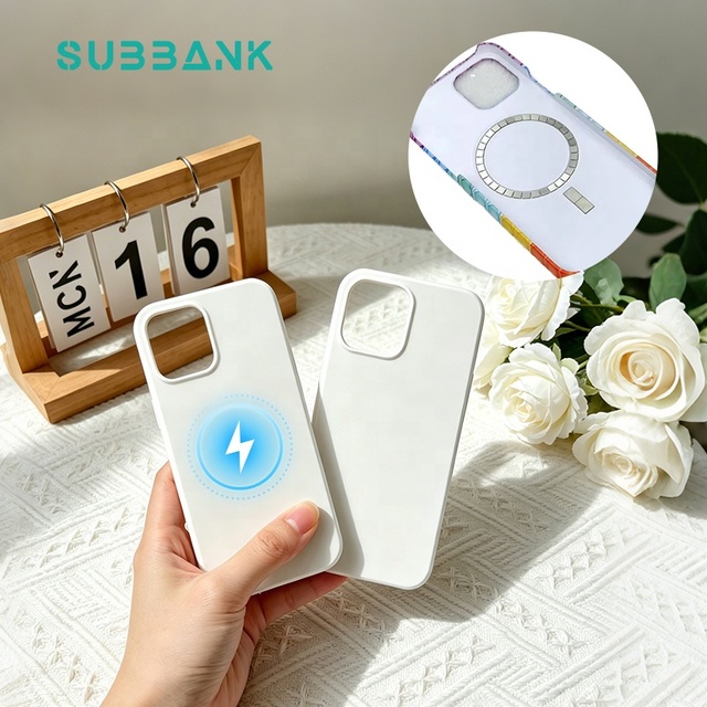 Subbank Wholesale Blank Sublimation Phone Case for IPhone, 3D Coated PC Magnetic Cover Custom Wireless Charging Protective Shell