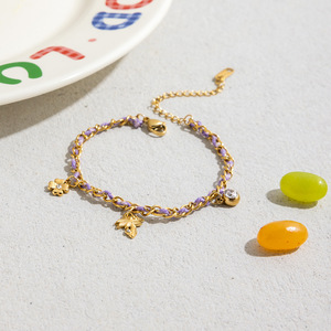 Pulsera de Moda con Dijes, Cuerda Dorada y Morada, Trébol de Cuatro Hojas, Colgante de Árbol de Coco, Joyería de Regalo - Product Image 4