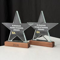 Trophée étoile en cristal avec base en bois, récompense étoile en cristal personnalisable MH-T433
