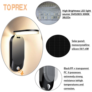 Lampe solaire pliable TOPREX, nouveau modèle, avec détecteur de mouvement, lampe murale LED portable pour tente, jardin et utilisation d'urgence - Product Image 4